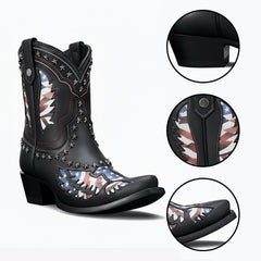 Tuhoomall Western Ankle Boots with Rubber Sole, Zipper Detail, Casual Style, Studded Graphic Design, High Shaft Height of 6 inches for All Seasons