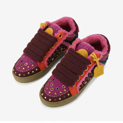 Tuhoomall Comfortable Flat Shoes For Women - Stylish Geometric Patterns, Perfect For Travel And Outdoor Activities, Featuring Removable Straps And Decorative Studs