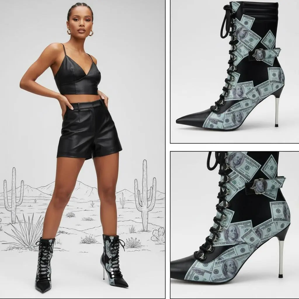 Tuhoomall Boots, Trendy PU Leather, 9cm Slim Heels, Lace-Up Closure, Perfect for Parties and Weddings Tuhoomall