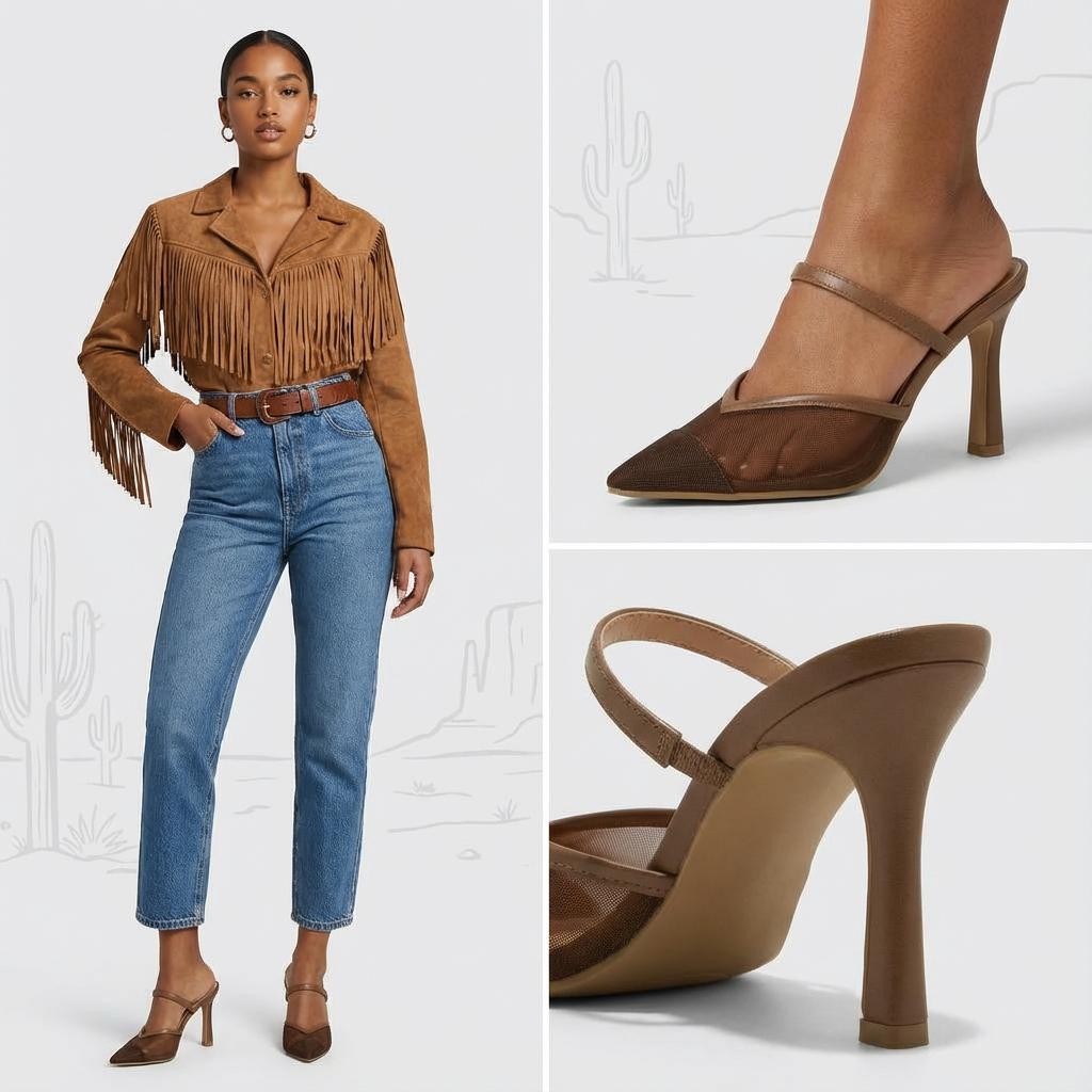 Tuhoomall Fashion High Heel Slip-On Shoes, Pointed Toe, Casual Office Style, Comfortable Suede and Mesh Upper, Rubber Sole, Perfect for Everyday Wear Tuhoomall