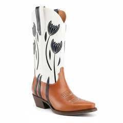 Tuhoomall Western Cowboy Boots for Women, Comfortable Floral Embroidered Mid-Calf Booties for Parties, Casual Wear and Events