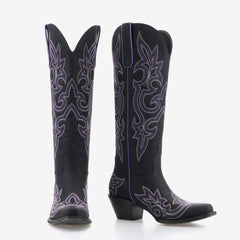 Tuhoomall Western Embroidered Mid Calf Boots - Chunky Heel, Slip-On Style for Everyday Fashion, Comfortable Rubber Sole for Outdoor Use