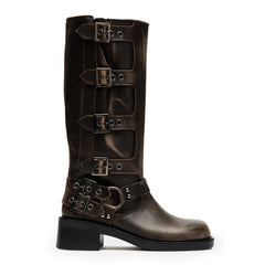 Tuhoomall Vintage Stylish Casual Boots for Women, Comfortable Mid-Calf Square-Toe with Chunky Heel, Adjustable Buckle, All-Season Wear