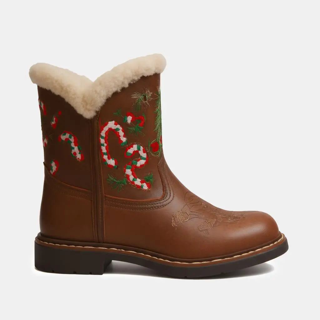 Tuhoomall Christmas Cozy Short Boots – Festive Round-Toe Ankle Style Tuhoomall