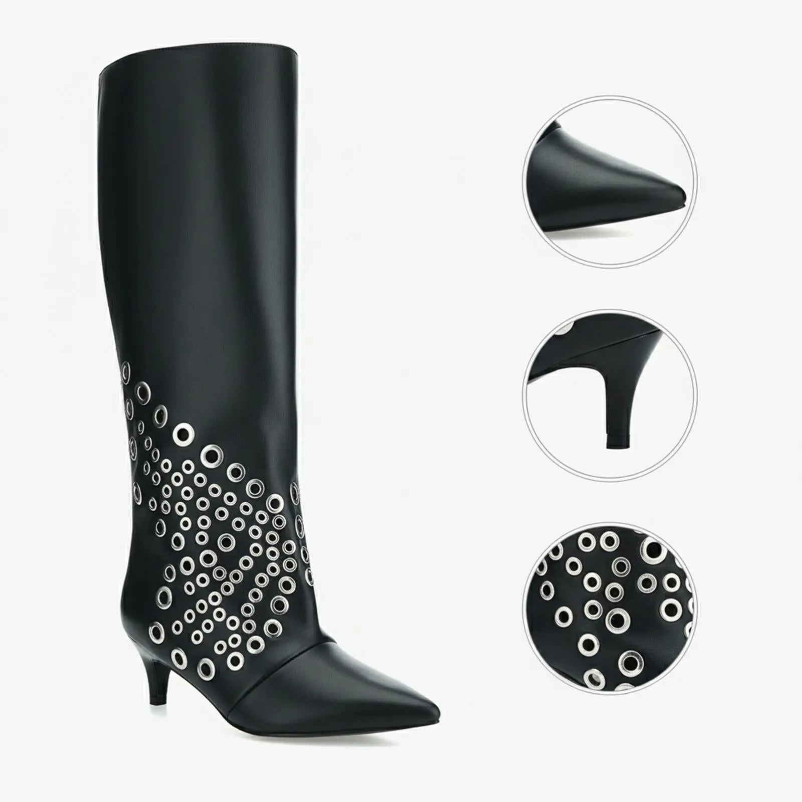 Tuhoomall Knee High Kitten Heel Boots For Women - Stylish PU Leather, Pointed Toe, Low Heel - Perfect For Dance And Casual Wear All Year Round Tuhoomall