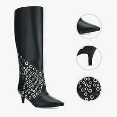 Tuhoomall Knee High Kitten Heel Boots For Women - Stylish PU Leather, Pointed Toe, Low Heel - Perfect For Dance And Casual Wear All Year Round Tuhoomall