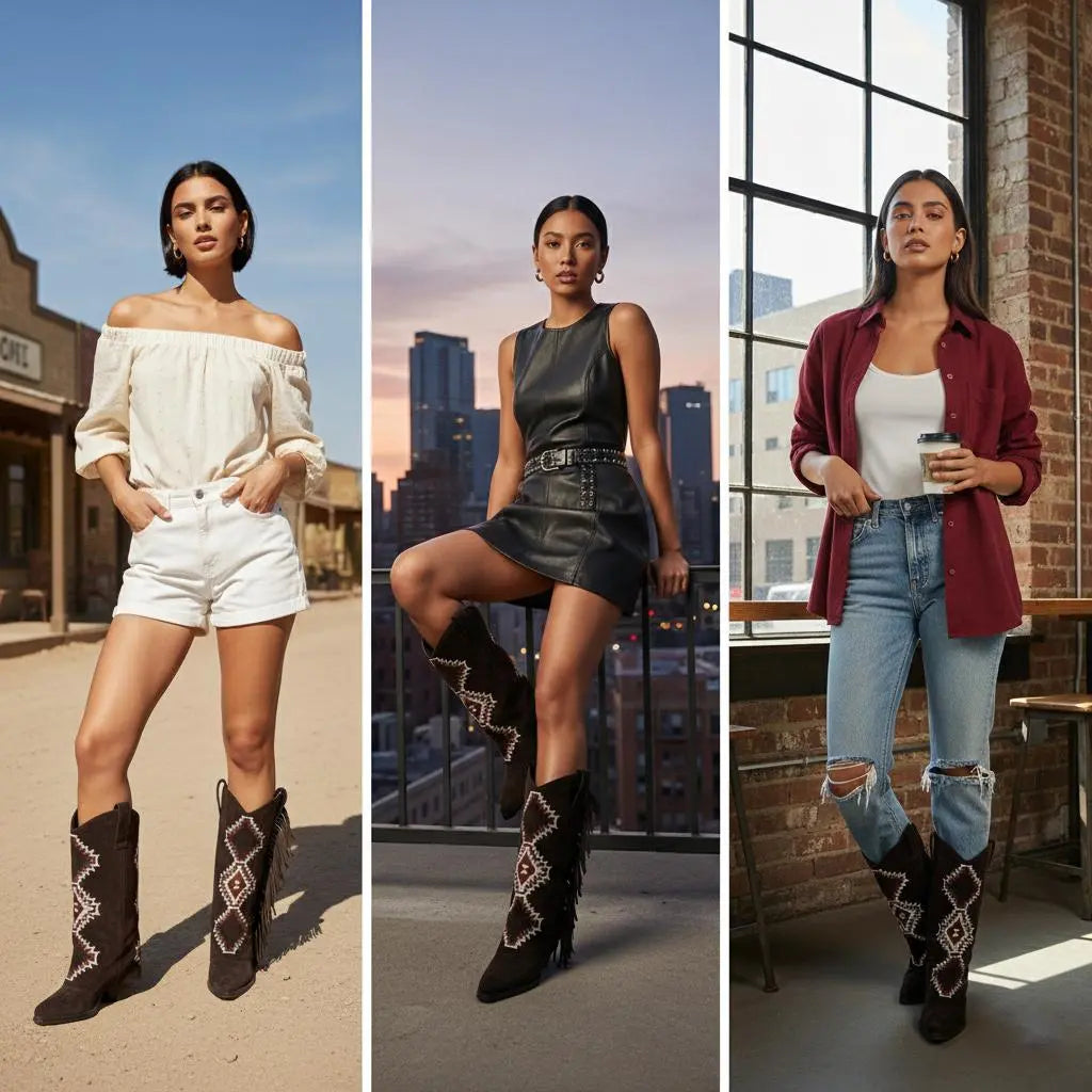 Tuhoomall Western Style Mid-Calf Booties with Colorful Geometric Patterns and Floral Embroidery - Perfect for Bohemian Chic Casual Outfits Tuhoomall