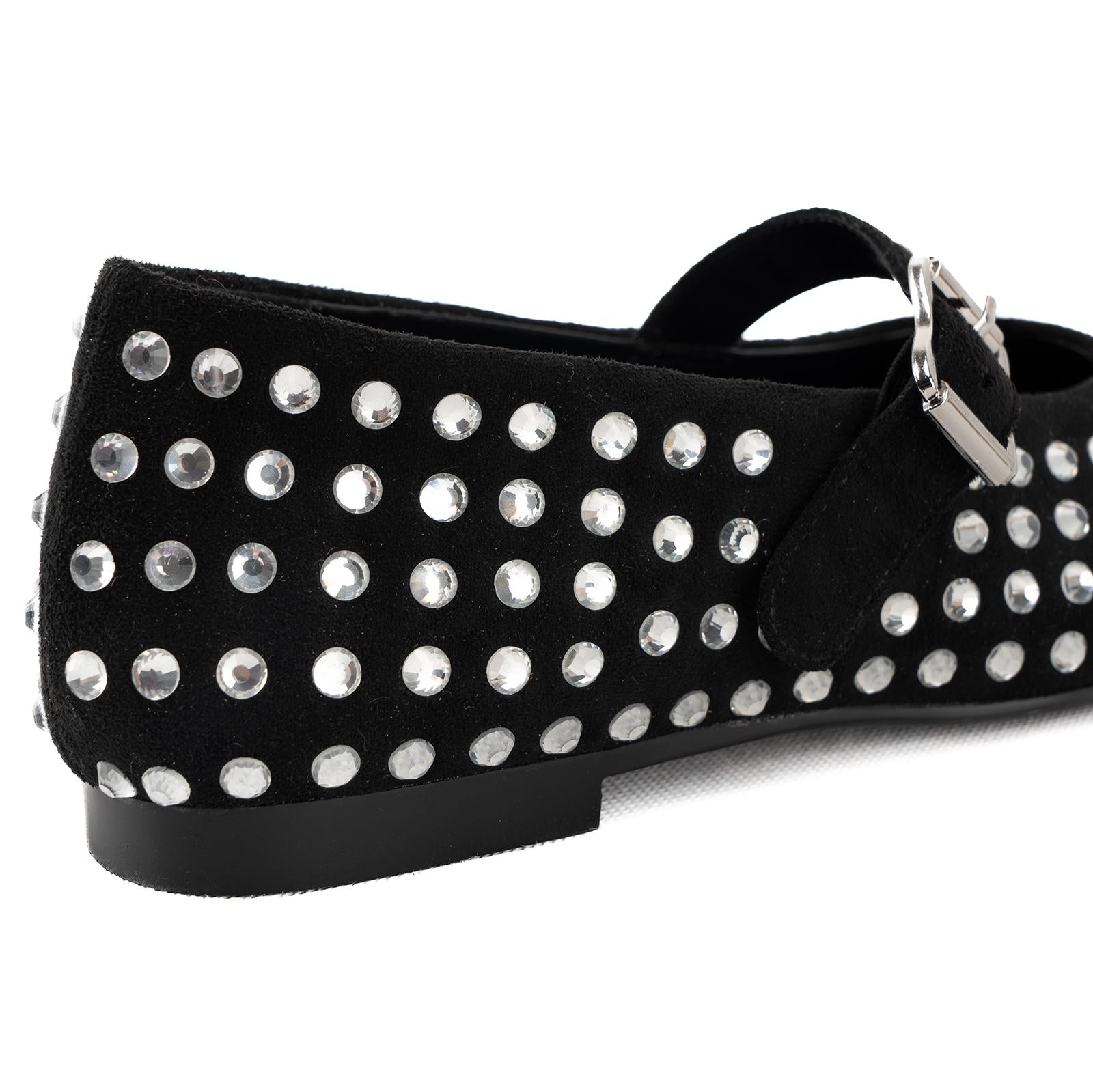 Tuhoomall Ballet Flats Women’s Boots with Studded Design, Comfortable Slip-On, Casual Style, Rubber Sole and Adjustable Buckle, Low Top
