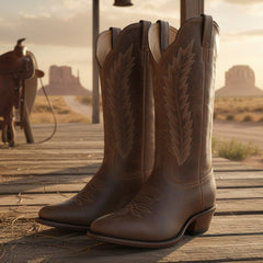 Tuhoomall Western Ankle Boots for Women, Fashionable Distressed Leather, Casual and Outdoor Style, Comfortable 5cm Mid Heel, Elegant Embroidery Detail