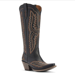 Tuhoomall Western Over-the-Knee Boots for Women, Floral Embroidered Chunky Heel, Comfortable Slip-On, Stylish for Travel and Outdoor Fashion