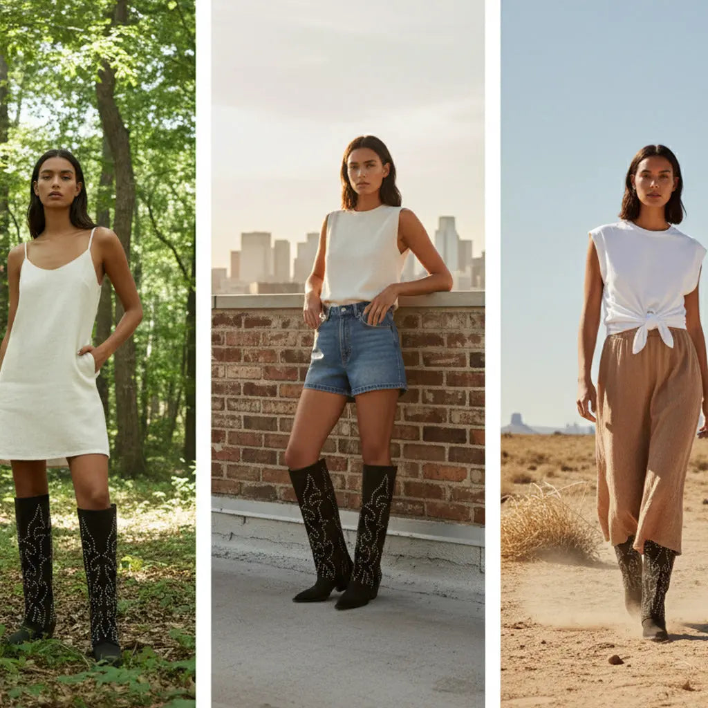 Tuhoomall Western Style Floral Embellished Women's Mid-Calf Boots with Chunky Heel for Fashionable Outdoor Casual Wear Tuhoomall