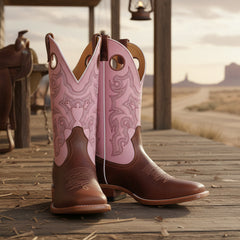 Tuhoomall Knee-High Embroidered Boots for Women, Casual Style, Low Chunky Heel, Slip-On Design, All-Season Fashion