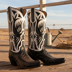 Tuhoomall Comfortable Western Ankle Boots With Embroidery And Animal Pattern For Outdoor Travel And Parties, Chunky Heel, Slip-On Design