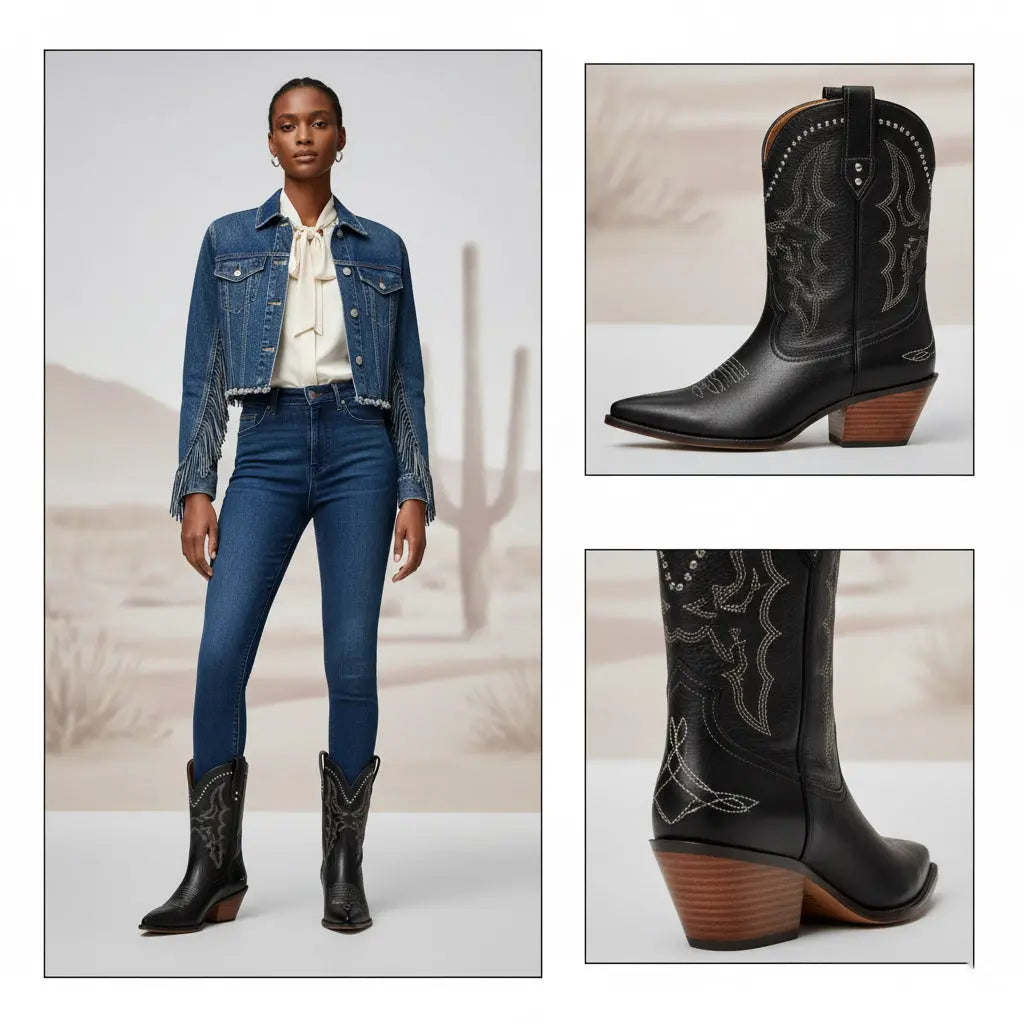 Tuhoomall Stylish Knee-High Women's Boots with Pointed Toe, Hollow Design and Metal Accents for Parties, Performances and Fashion Events Tuhoomall