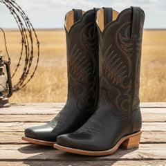 Tuhoomall Trendy Western Mid-Calf Boots for Women | Comfortable Floral Embroidered Design | Stylish Casual Footwear for Fashion and Travel