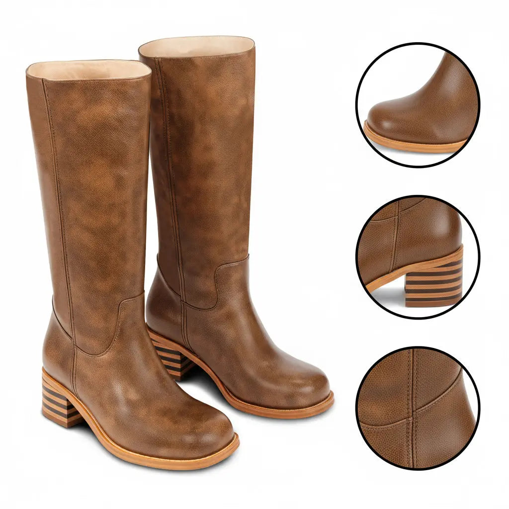 Tuhoomall Fashion Casual Boots for Women, Mid-Calf Length, Solid Color, Round Toe, Chunky Heel, Slip-On, Ideal for Work and Leisure, 5.4cm Block Heels Tuhoomall