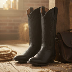 Tuhoomall Western Floral Embroidered Mid-Calf Cowboy Boots, Pointed Toe Chunky Heel for Casual All-Season Fashion