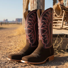 Tuhoomall Comfortable Western Ankle Boots with Embroidery and Striped Pattern - 4.5cm Block Heel for Parties and Outdoor Travel