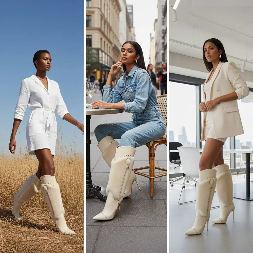 Tuhoomall Heel Fashion Boots for Women, Elegant Pointed Toe High Heels with Studs and Faux Fur, Ideal for Parties and Performances Tuhoomall