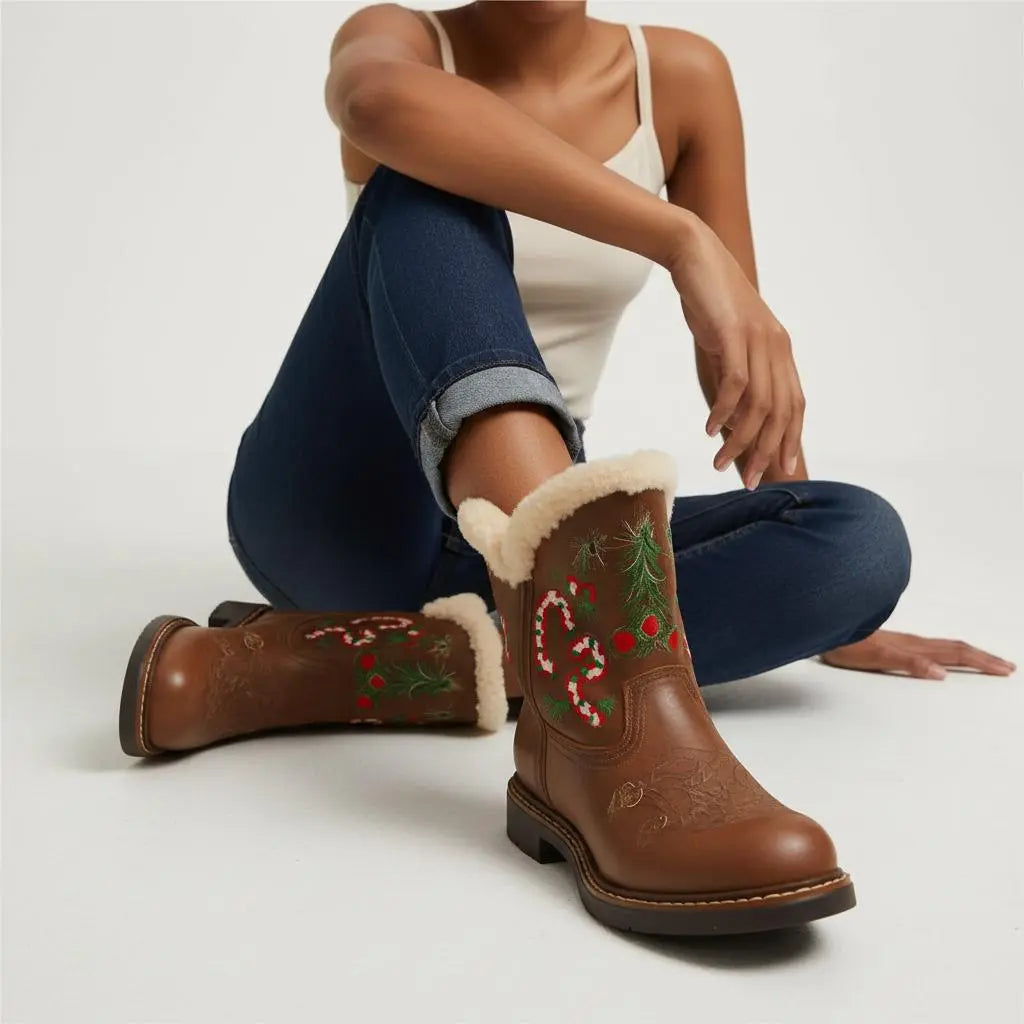 Tuhoomall Christmas Cozy Short Boots – Festive Round-Toe Ankle Style Tuhoomall