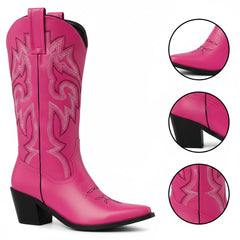 Tuhoomall Comfortable Western Boots with Embroidery, Rubber Sole, Chunky Heel, Fashion Casual Style for All Seasons