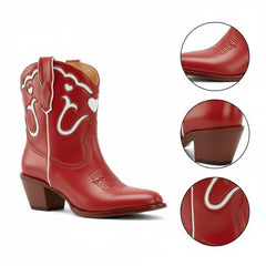 Tuhoomall Fashion Casual Chunky Heel Ankle Booties with Embroidered Hearts, Slip-On Design for All Seasons