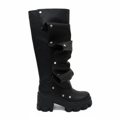 Tuhoomall Gothic Knee-High Boots for Women, Comfortable Chunky Heel, Stylish Slip-On Design for Casual Street Outings
