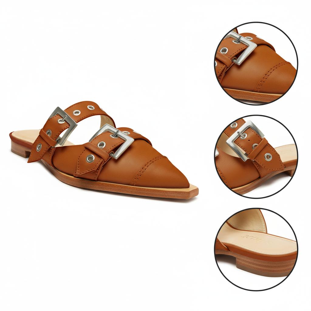 Tuhoomall Comfortable Pointed-Toe Mule Sandals for Summer Travel | Adjustable Metal Button Design | Casual Street Style Tuhoomall