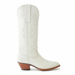 Tuhoomall Western Mid Calf Boots with Embroidered Leaf Design, Chunky Heel 2.00 in, Casual Stylish Footwear for All Seasons