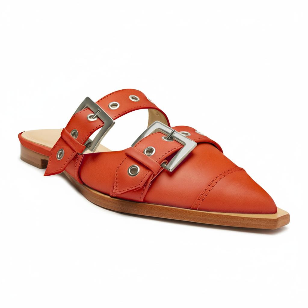 Tuhoomall Comfortable Pointed-Toe Mule Sandals for Summer Travel | Adjustable Metal Button Design | Casual Street Style Tuhoomall