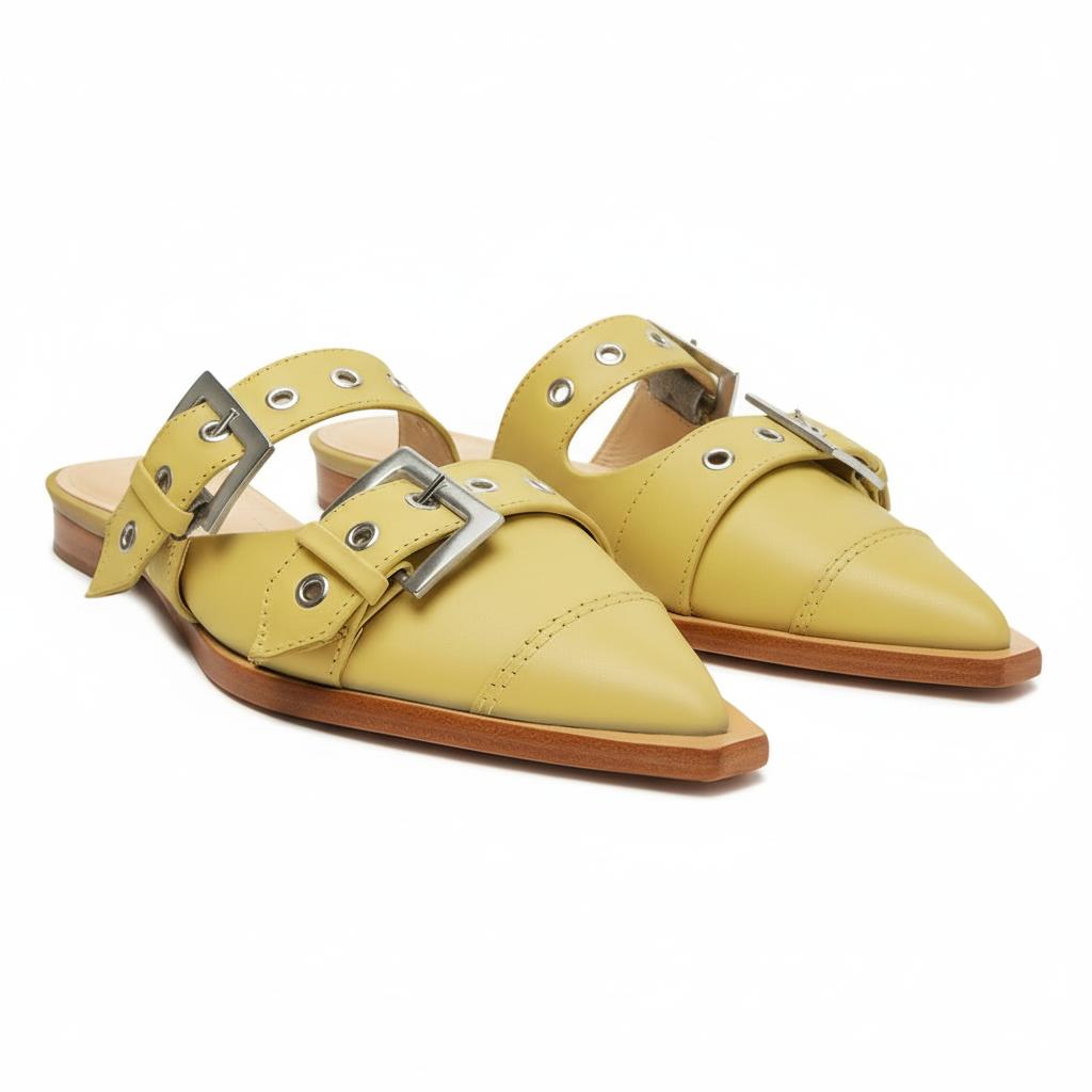 Tuhoomall Comfortable Pointed-Toe Mule Sandals for Summer Travel | Adjustable Metal Button Design | Casual Street Style Tuhoomall