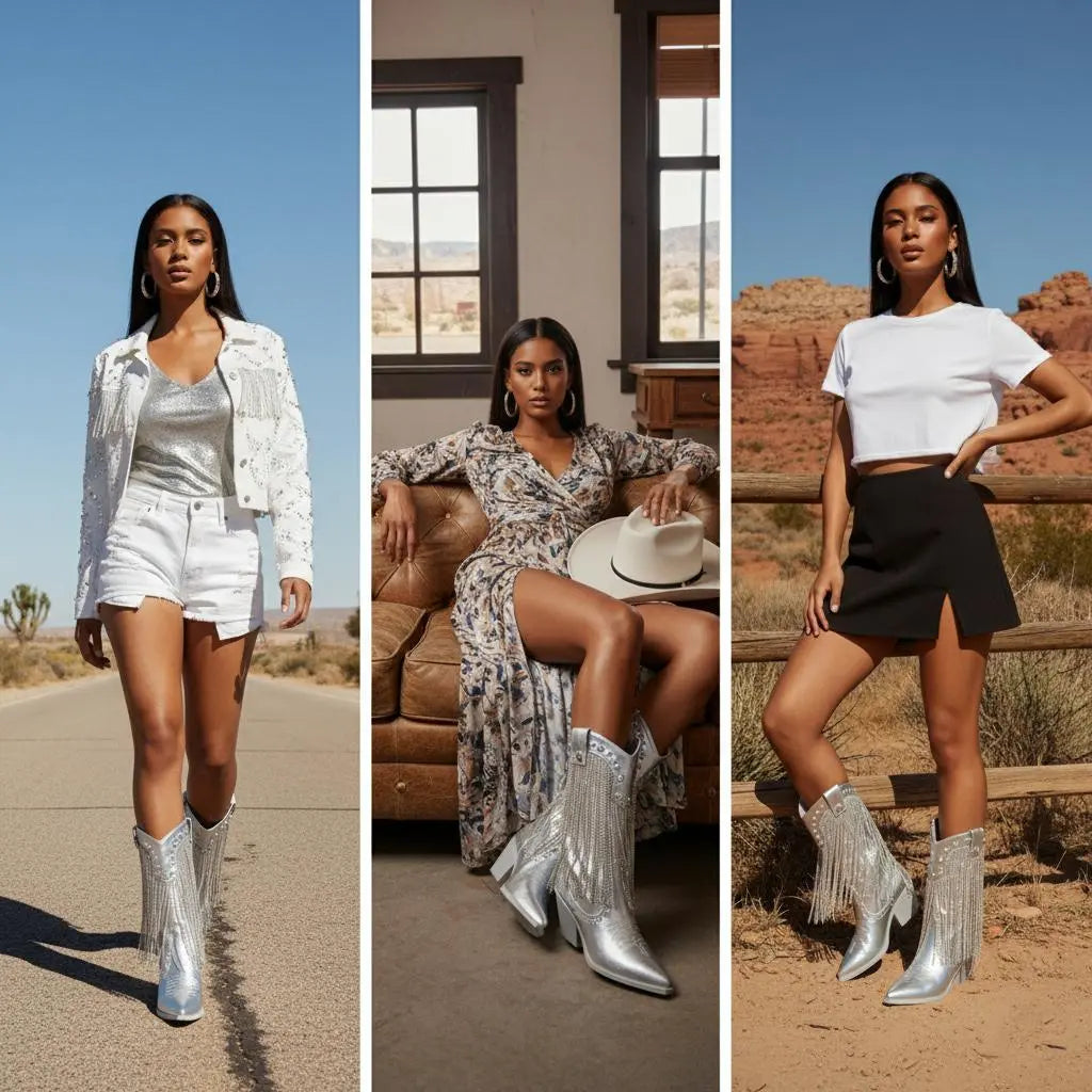 Tuhoomall Chic Pointed Toe Chunky Heel Ankle Boots with Tassels and Sparkling Rhinestones for Parties and Stylish Casual Outings Tuhoomall