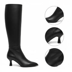 Tuhoomall Fashion Women's Mid-Heel Fashion Boots, Comfortable Pointed Toe Zipper Booties for Professional and Casual Wear, Classic Solid Color Design