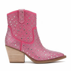 Tuhoomall Western Style Rhinestone Ankle Boots with Zipper Closure - Fashionable Suede Upper and Rubber Sole, Perfect for All Seasons