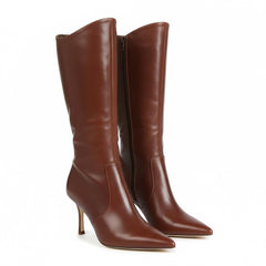 Tuhoomall Comfortable Mid Calf Boots for Travel, Weddings and Daily Fashion - 8cm Stiletto Heel, Slip-On Design in Solid Color