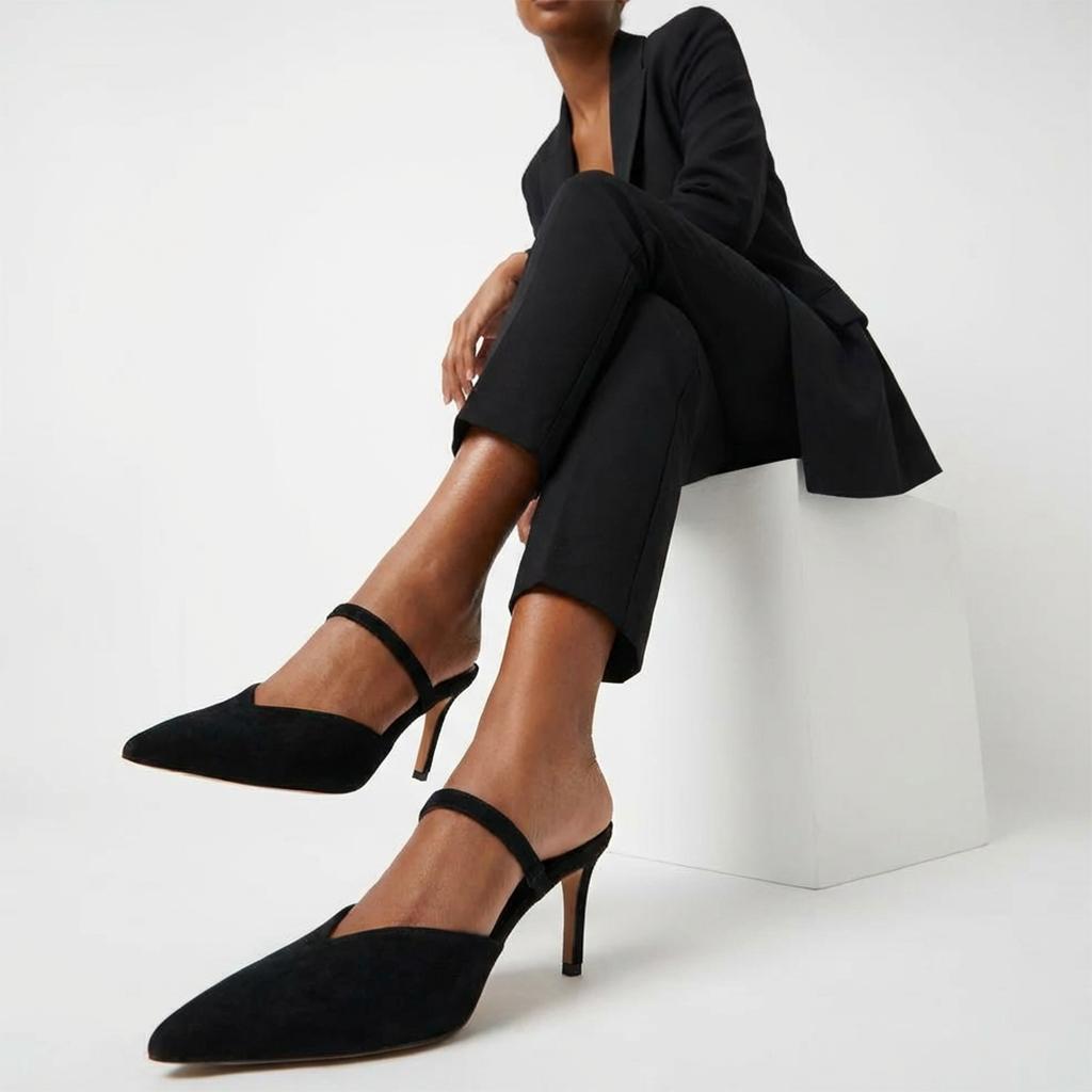 Tuhoomall Fashion High Heel Slip-On Shoes, Pointed Toe, Casual Office Style, Comfortable Suede and Mesh Upper, Rubber Sole, Perfect for Everyday Wear Tuhoomall