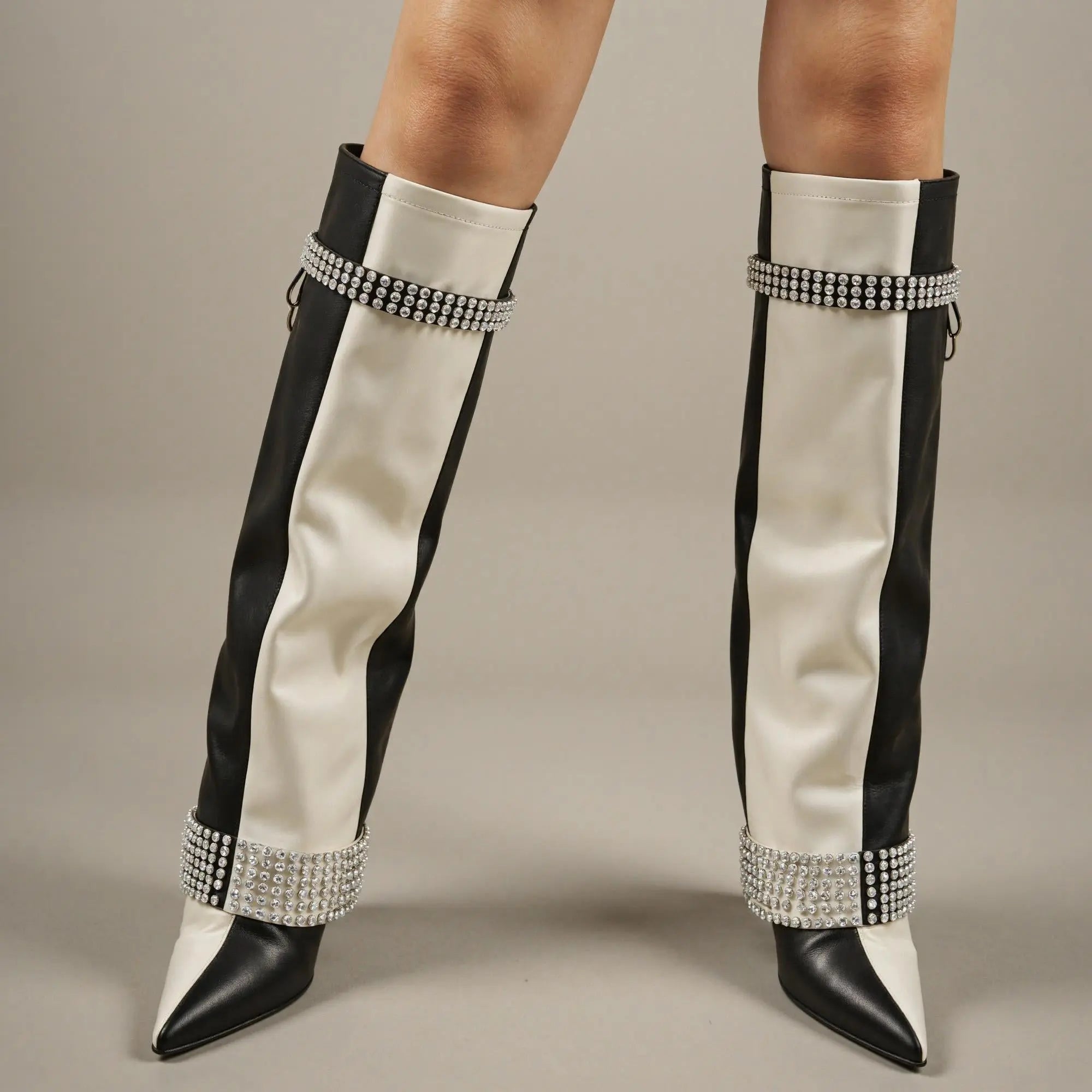 Tuhoomall Style Knee-High Foldable Boots with Studded Design for Casual Outdoor Fashion Tuhoomall