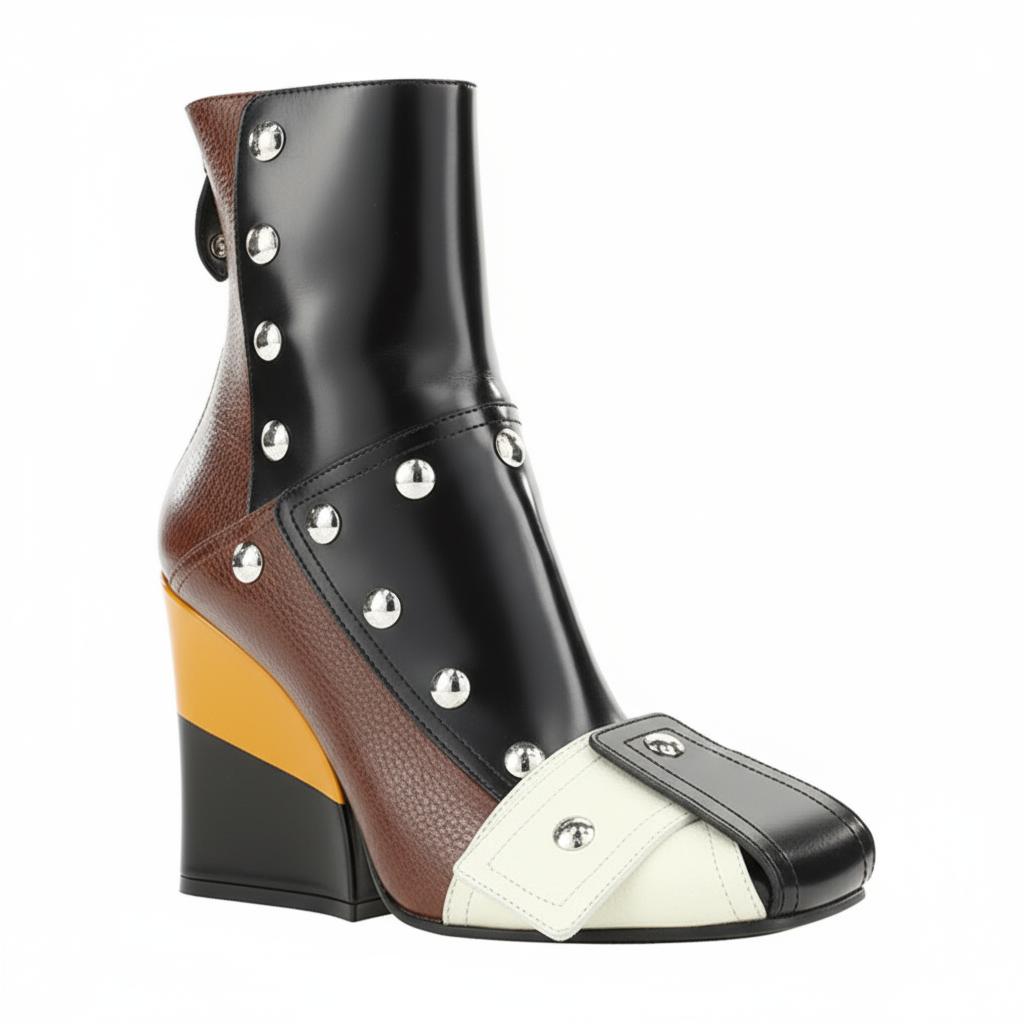 Tuhoomall Fashion Ankle Booties With Zip And Studs, Chunky Wedge Heel, Stylish For Parties And Casual Outings, All-Season Wear