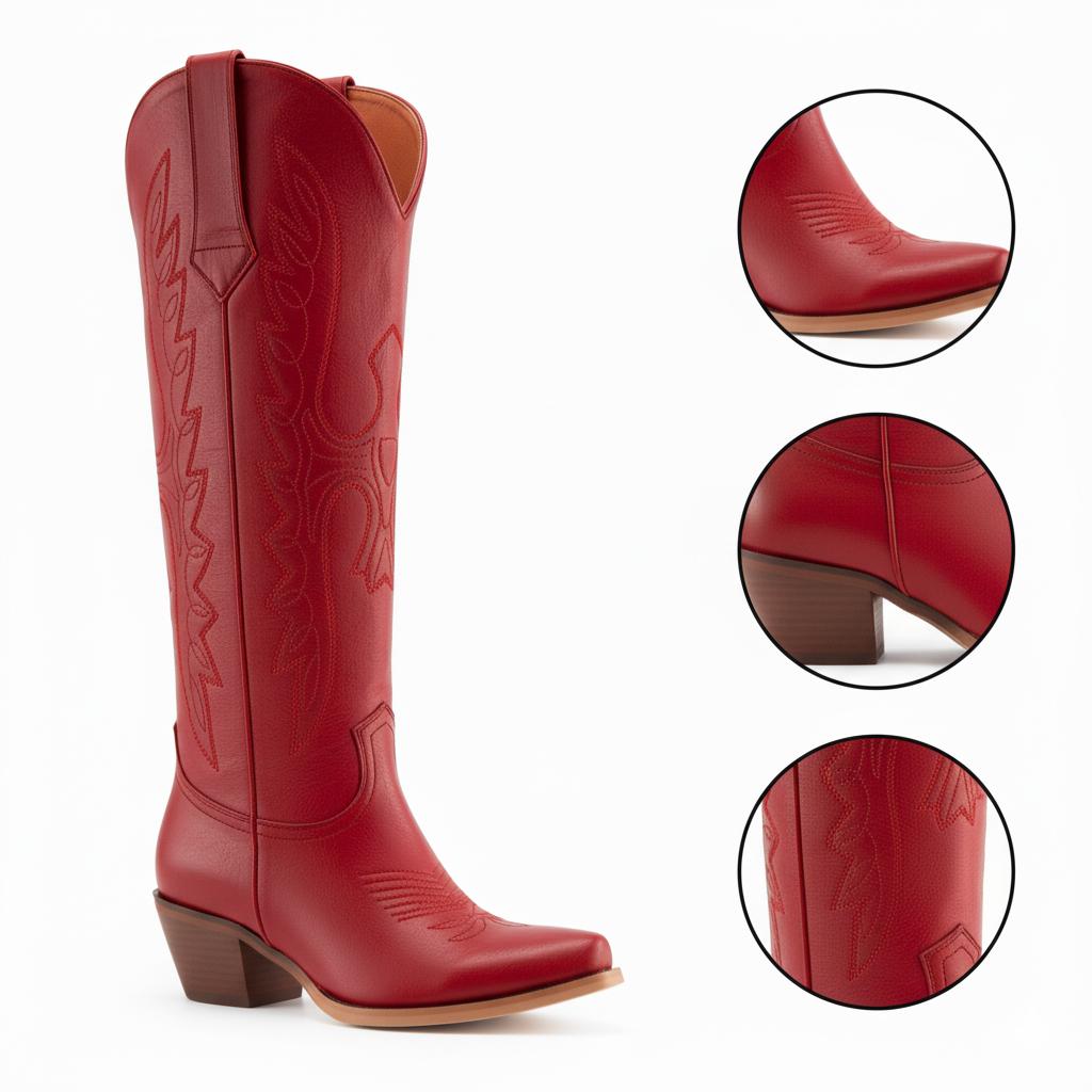 Tuhoomall Western Knee-High Boots for Women, Comfortable Suede Leather with Animal Embroidery, Perfect for Fashion and Casual Travel Activities Tuhoomall