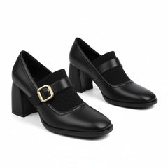 Tuhoomall Mary Jane High Heel Loafers for Women, 7.5 cm Chunky Heel, All-Season Fashion, Pure Leather, Comfortable Slip-On Design