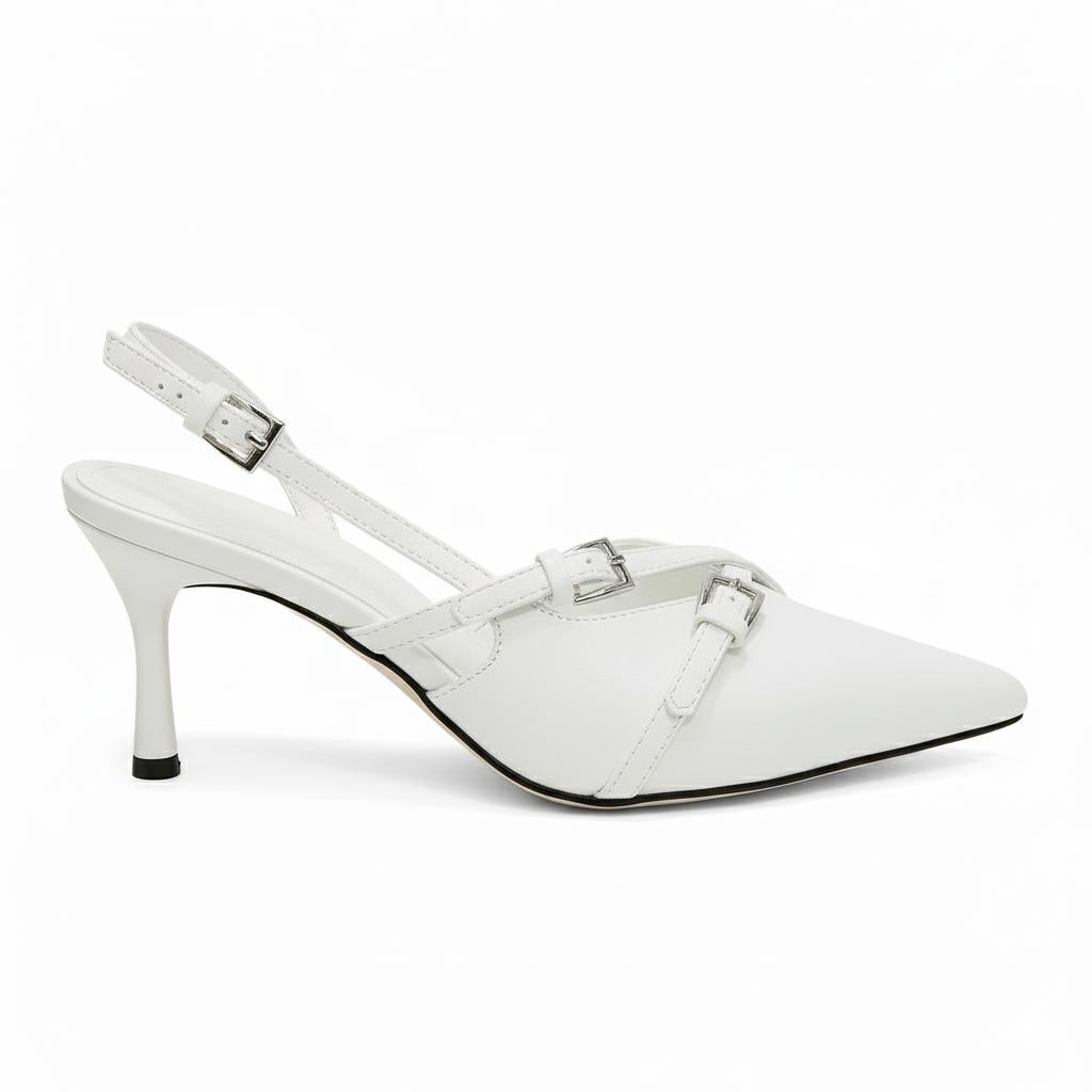 Tuhoomall High Heel Sandals for Women, Stylish Pointed Toe Low Heel, Double Buckle Open Back Design for Casual and Formal Occasions Tuhoomall