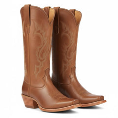 Tuhoomall Western Cowgirl Boots Mid Calf Chunky Heel Slip-On Embroidered Fashion Boots for Travel Outdoor Classic Style