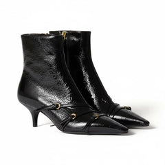 Tuhoomall Fashion Ankle Boots for Women, Comfortable Pointed Toe, Cat Heel with Hardware Buckles, Ideal for Parties and Daily Wear, Casual All-Season Style