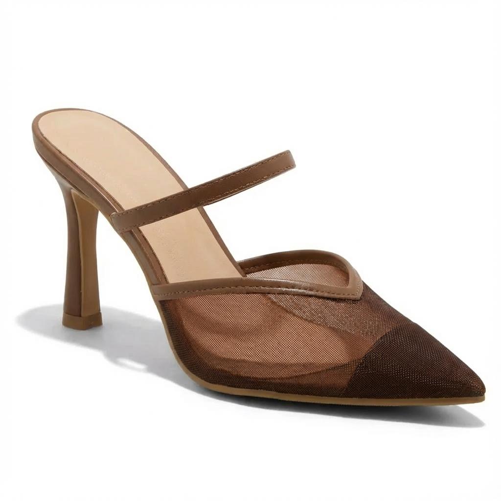 Tuhoomall Fashion High Heel Slip-On Shoes, Pointed Toe, Casual Office Style, Comfortable Suede and Mesh Upper, Rubber Sole, Perfect for Everyday Wear Tuhoomall