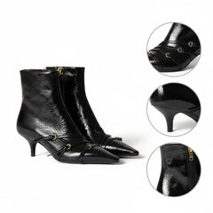 Tuhoomall Fashion Ankle Boots for Women, Comfortable Pointed Toe, Cat Heel with Hardware Buckles, Ideal for Parties and Daily Wear, Casual All-Season Style