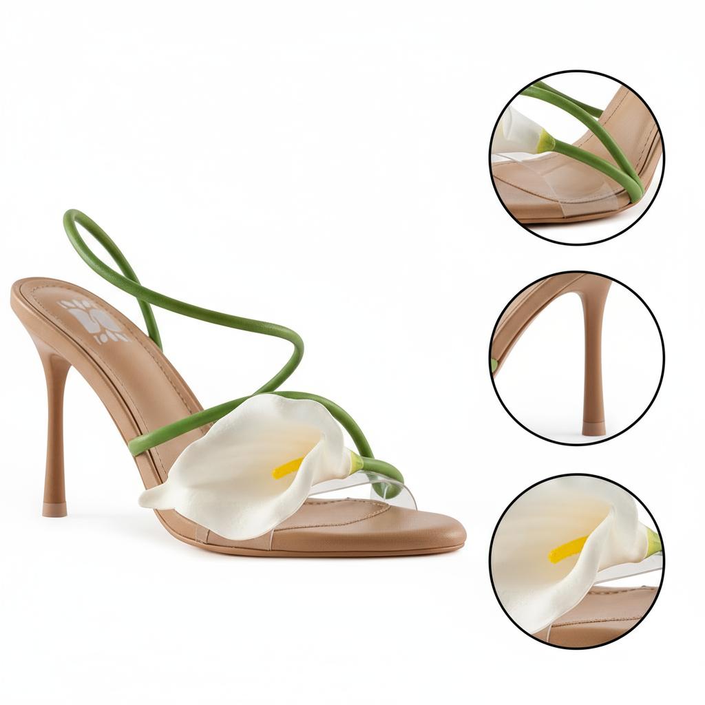 Tuhoomall High Heel Sandals for Women with Floral Design, Elegant Open Toe, Ideal for Parties and Summer Events, 8cm Stiletto Heel Tuhoomall