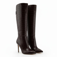 Tuhoomall Fashion Knee-High Boots for Parties and Performances, Chic Pointed Toe with Zipper Closure, Stylish All-Season Slip-Resistant Rubber Sole