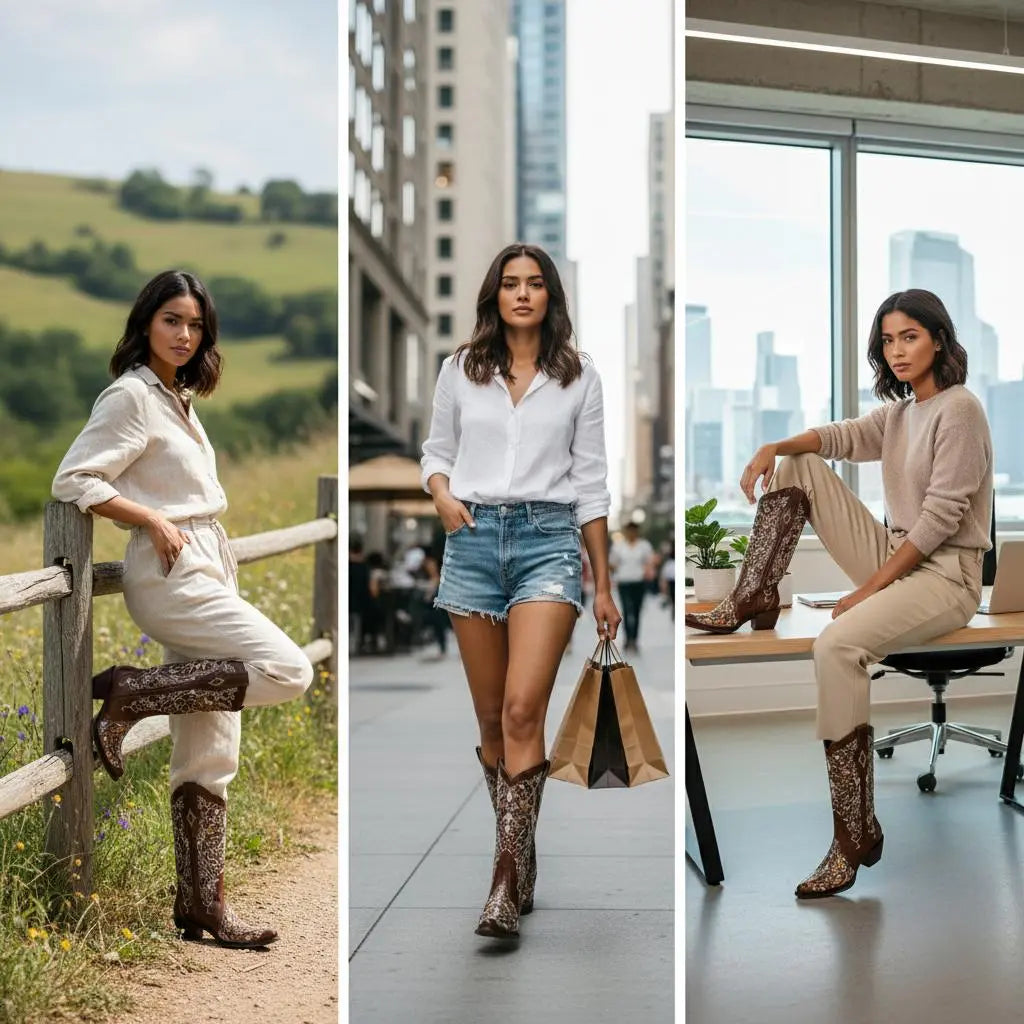 Tuhoomall Western Style Embroidered Mid-Calf Boots For Fashion, Travel, Outdoor - Chunky Heel, Faux Suede, Slip-On, Rhinestones, 3cm Heel Height Tuhoomall