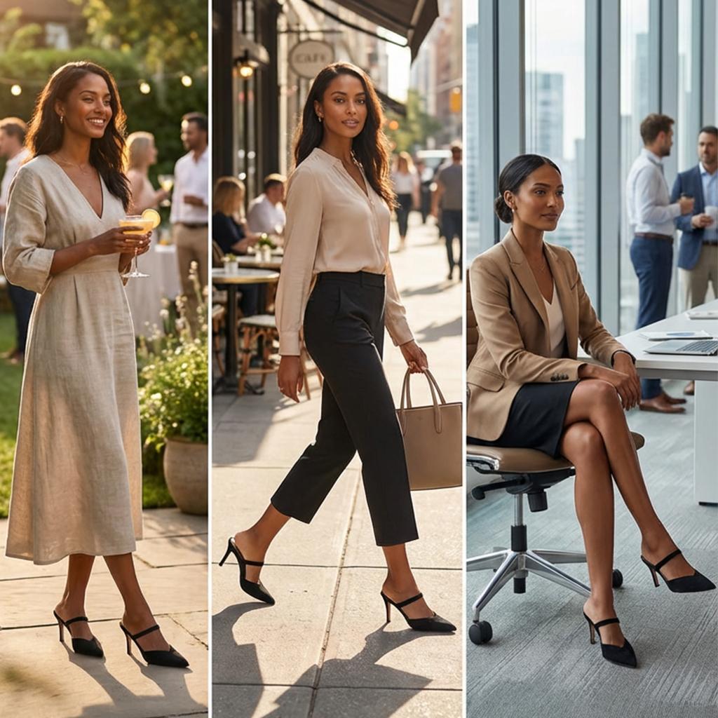 Tuhoomall Fashion High Heel Slip-On Shoes, Pointed Toe, Casual Office Style, Comfortable Suede and Mesh Upper, Rubber Sole, Perfect for Everyday Wear Tuhoomall