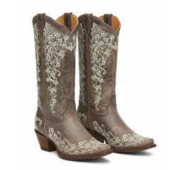 Tuhoomall Western Cowgirl Mid Calf Boots with Chunky Heel and Embroidery, Slip-On Stylish Footwear for Outdoor Fashion